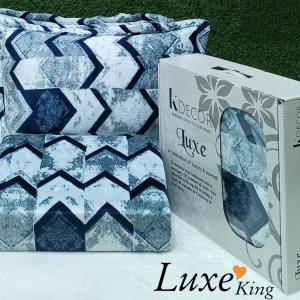 Luxe King - Warm Bedsheet Set - White with Blue ZigZag Designs
