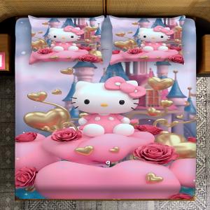Magical King- 7D Digital Bedsheet Set - Hello Kitty
