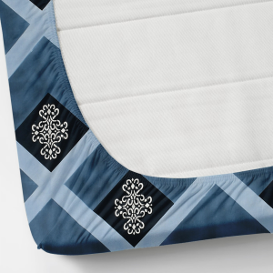 Bed Beauty Blue & Black Floral King Size Elastic Fitted Bedsheet with 2 Pillow Cover