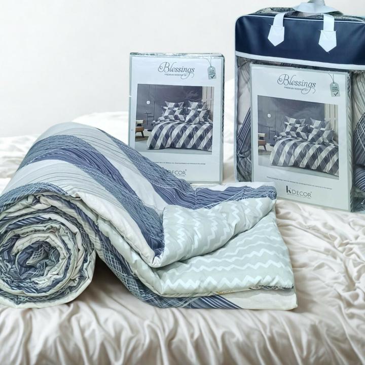 Blessings Blue & Grey 4 piece of Comforter Set(1 Bedsheet,2 pillow cover,1 comforter)