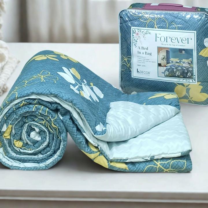 Forever Blue Leaf 4 piece of Comforter Set(1 Bedsheet,2 pillow cover,1 comforter)