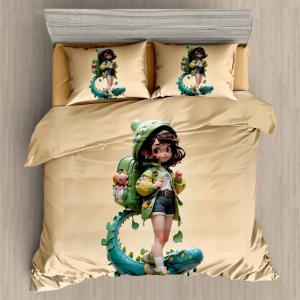 Kids Digital 7D Bedsheet Set - Tourist Girl Design