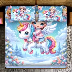 Magical King- 7D Digital Bedsheet Set - Flying UnicornElephant