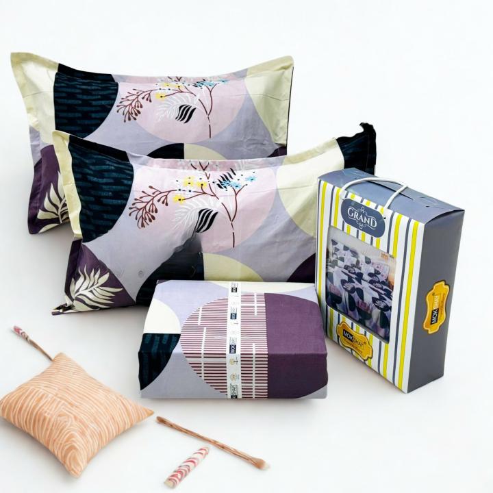 Grand Purple Design Queen Size Bedsheet Set(1 Bedsheet + 2 Pillow Cover)