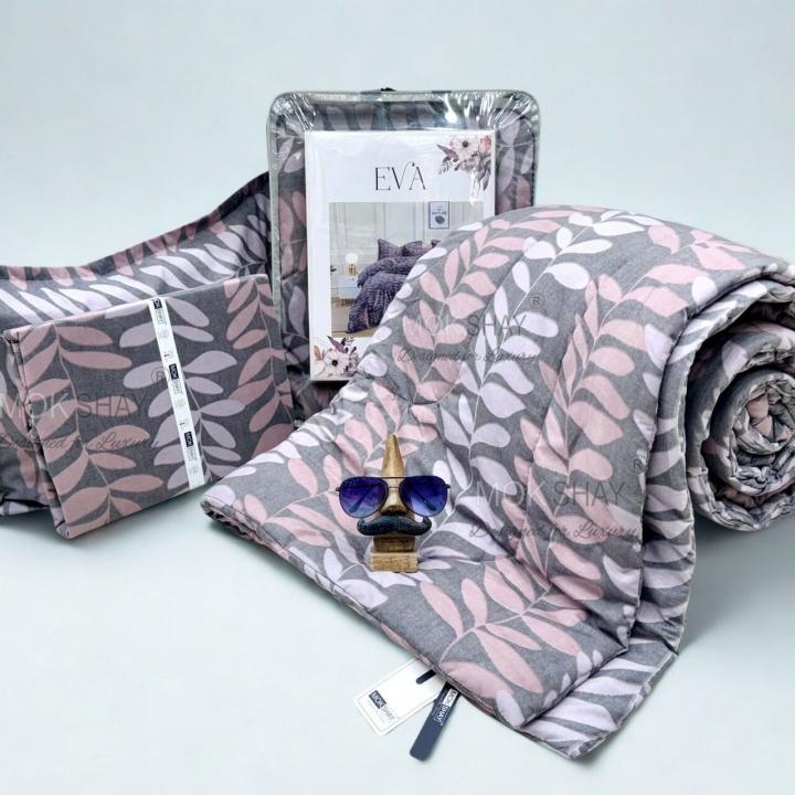 Eva Grey with Leaf Design Comforter Set(1 Bedsheet,2 Pillow Cover & 1 Comforter)