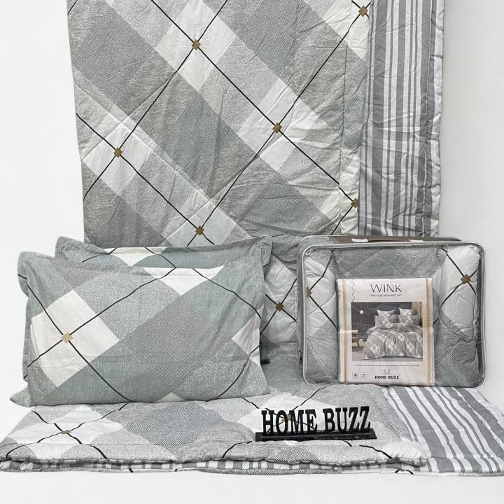 Wink Grey with White 4 piece of Comforter Set(1 Bedsheet,2 pillow cover,1 comforter)