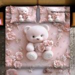Magical King- 7D Digital Bedsheet Set - Pink Teddy Bear