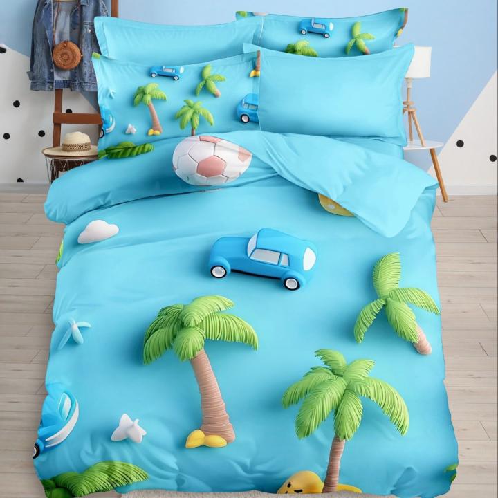 Kids Digital 7D Bedsheet Set - Car Forest Design