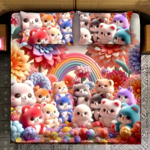 Magical King- 7D Digital Bedsheet Set - Colourful Bears
