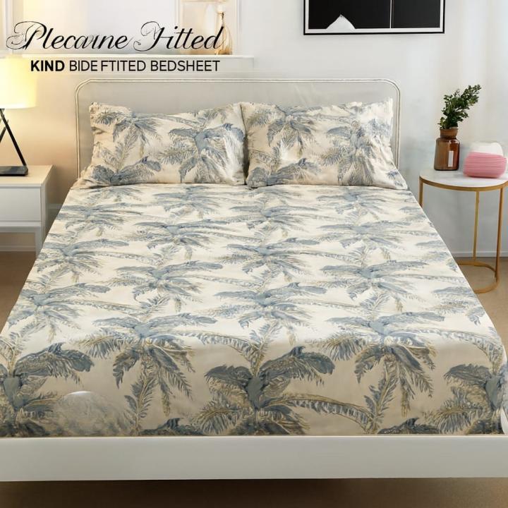 Pleasure King Fitted Bedsheet - 78*72*10 inches- Coconut tree Design