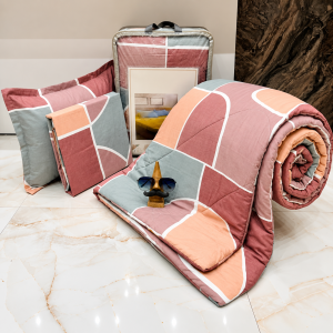 Eva Pastel Geometric Patchwork Design Comforter Set (1 Bedsheet, 2 Pillow Covers & 1 Comforter)