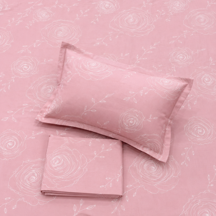 Pluto King  Pink Rose Elegance JUMBO KING BEDSHEET SET with Two Set Pillow Covers