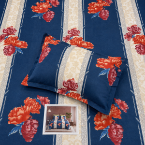 Pluto King Navy Floral Royale JUMBO KING BEDSHEET SET with Two Set Pillow Covers