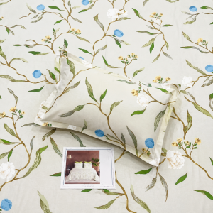 Pluto King White Blue Garden Vine JUMBO KING BEDSHEET SET with 2 Pillow Covers