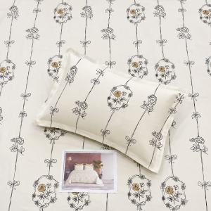 Pluto King Ivory Floral Charm JUMBO KING BEDSHEET SET with 2 Pillow Covers