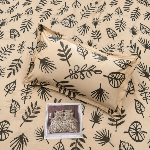 Pluto King Beige Botanical Sketch JUMBO KING BEDSHEET SET with 2 Pillow Covers