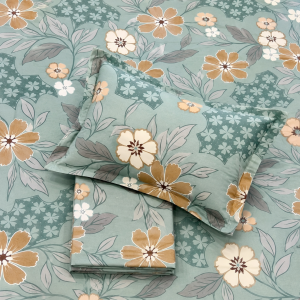 Pluto King  Sage Floral Charm JUMBO KING BEDSHEET SET with Two Set Pillow Covers