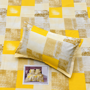 Pluto King Golden Ivory Blocks JUMBO KING BEDSHEET SET with 2 Pillow Covers