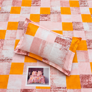 PLUTO KING  Peach Sunset Blocks JUMBO KING BEDSHEET SET with 2 Pillow Covers