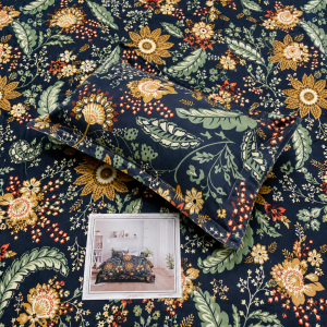 Pluto King Navy Floral Heritage  KING SIZE BEDSHEET SET with 2 Pillow Covers