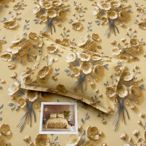 Pluto King Golden Blossom Charm JUMBO KING BEDSHEET SET with Two Set Pillow Covers
