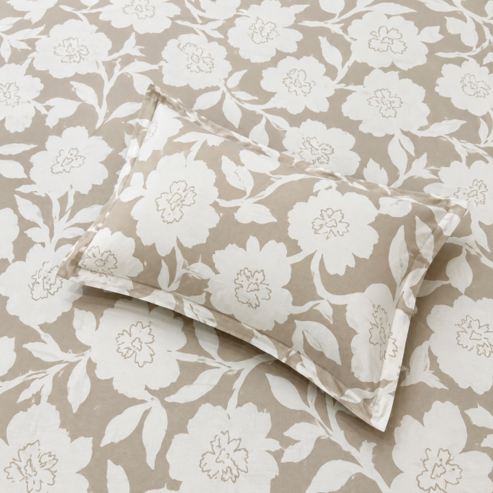 Pluto King Beige Floral Silhouette JUMBO KING BEDSHEET SET with 2 Pillow Covers