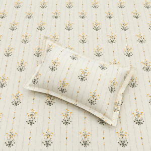 Pluto King  Ivory Floral Trail JUMBO KING BEDSHEET SET with Two Set Pillow Covers