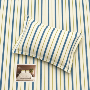 Pluto King Blue Olive Stripe JUMBO KING BEDSHEET SET with 2 Pillow Covers