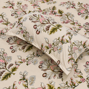 Pluto King Ivory Botanical Bloom JUMBO KING BEDSHEET SET with 2 Pillow Covers