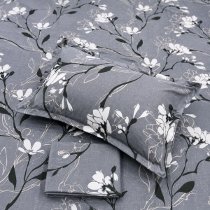 Pluto King Grey Blossom Elegance JUMBO KING BEDSHEET SET with Two Set Pillow Covers