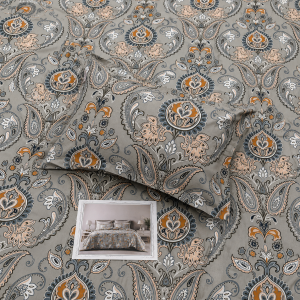 Pluto King  Grey Paisley Heritage JUMBO KING BEDSHEET SET with Two Set Pillow Covers
