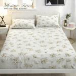 Pleasure King Fitted Bedsheet - 78*72*10 inches- White Floral Design