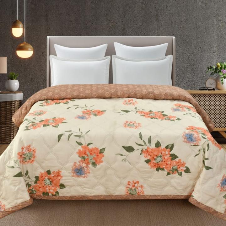 CLOUDY COZY Ultrasonic Double Bed AC Comforter - Orange Floral