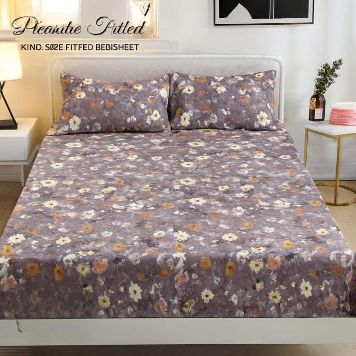 Pleasure King Fitted Bedsheet - 78*72*10 inches- Purple Design