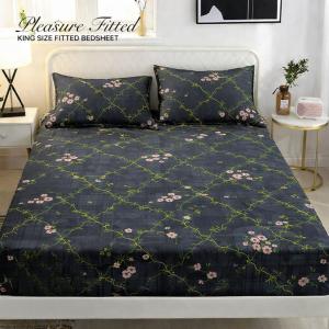 Pleasure King Fitted Bedsheet - 78*72*10 inches- Dark Green with Black Design