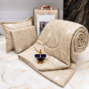 Cinderella Ivory Geometric Floral Design King Size 108×108 Comforter Set