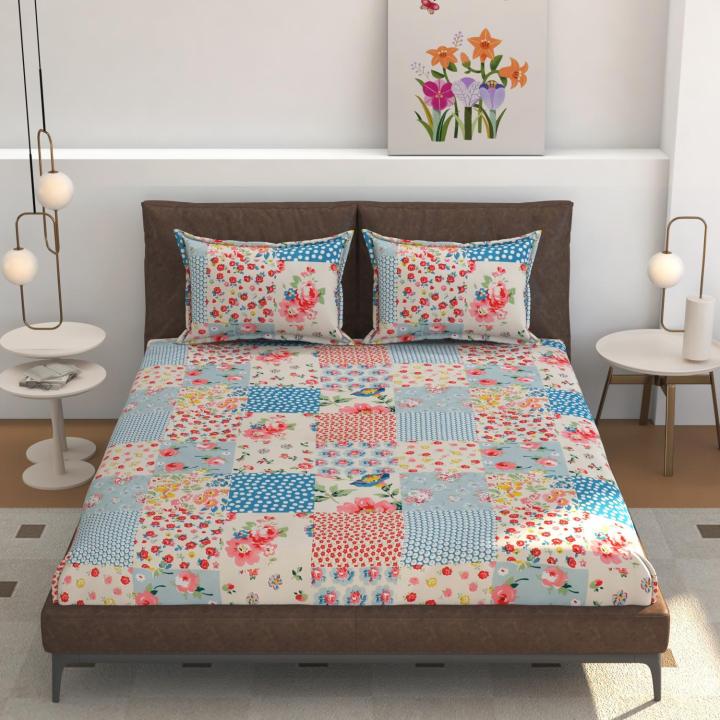 Zircon King Elastic Fitted Bedsheet Cottage Patchwork