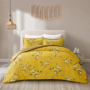 HUM TUM Golden Blossom Glace Cotton Double Bedsheet Set with 2 Pillow Covers