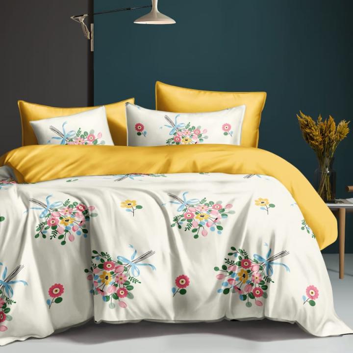 HUM TUM Floral Bloom Glace Cotton Double Bedsheet Set with 2 Pillow Covers