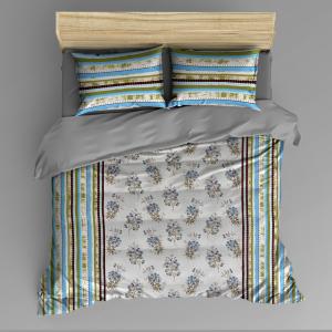HUM TUM Blue Meadow Glace Cotton Double Bedsheet Set with 2 Pillow Covers