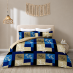 HUM TUM Blue Check Glace Cotton Double Bedsheet Set with 2 Pillow Covers