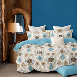 Bentley3-Piece Queen Size Double Bedsheet Set – Modern Floral Geometric with Two Pillow Covers