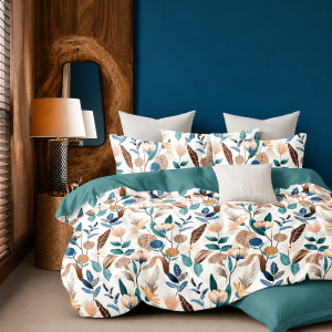 Bentley 3-Piece Queen Size Double Bedsheet Set – Royal Aqua Damask with Two Pillow Covers