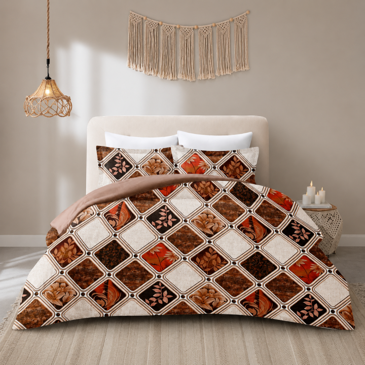 HUM TUM Vintage Mosaic Glace Cotton Double Bedsheet Set with 2 Pillow Covers
