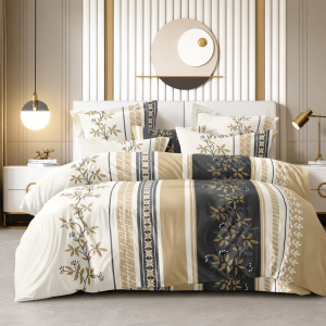 Candy Ivory Beige Botanical Stripe King Size 108×108 Inch Bedsheet Set with 2 Pillow Covers