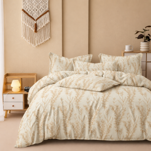 Candy Cream Wild Herb Botanical King Size 108×108 Inch Bedsheet Set with 2 Pillow Covers