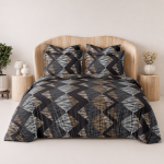Candy Charcoal Abstract Diamond Geometric King Size 108×108 Inch Bedsheet Set with 2 Pillow Covers