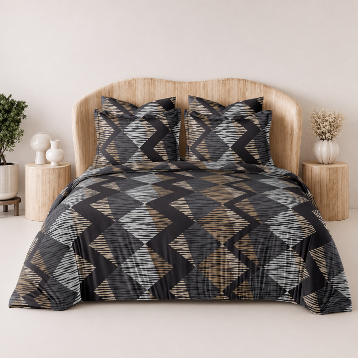 Candy Charcoal Abstract Diamond Geometric King Size 108×108 Inch Bedsheet Set with 2 Pillow Covers