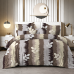 Candy Mocha Leaf Stripe Abstract King Size 108×108 Inch Bedsheet Set with 2 Pillow Covers
