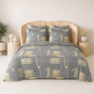 Candy Slate Grey Abstract Grid King Size 108×108 Inch Bedsheet Set with 2 Pillow Covers